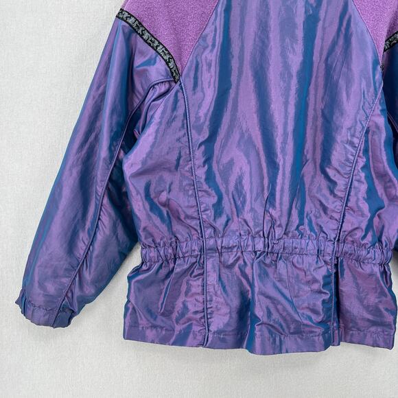 VINTAGE OUTBROOK 80s Windbreaker Jacket Women M Metallic Purple Blue Cinch Waist - Picture 6 of 16